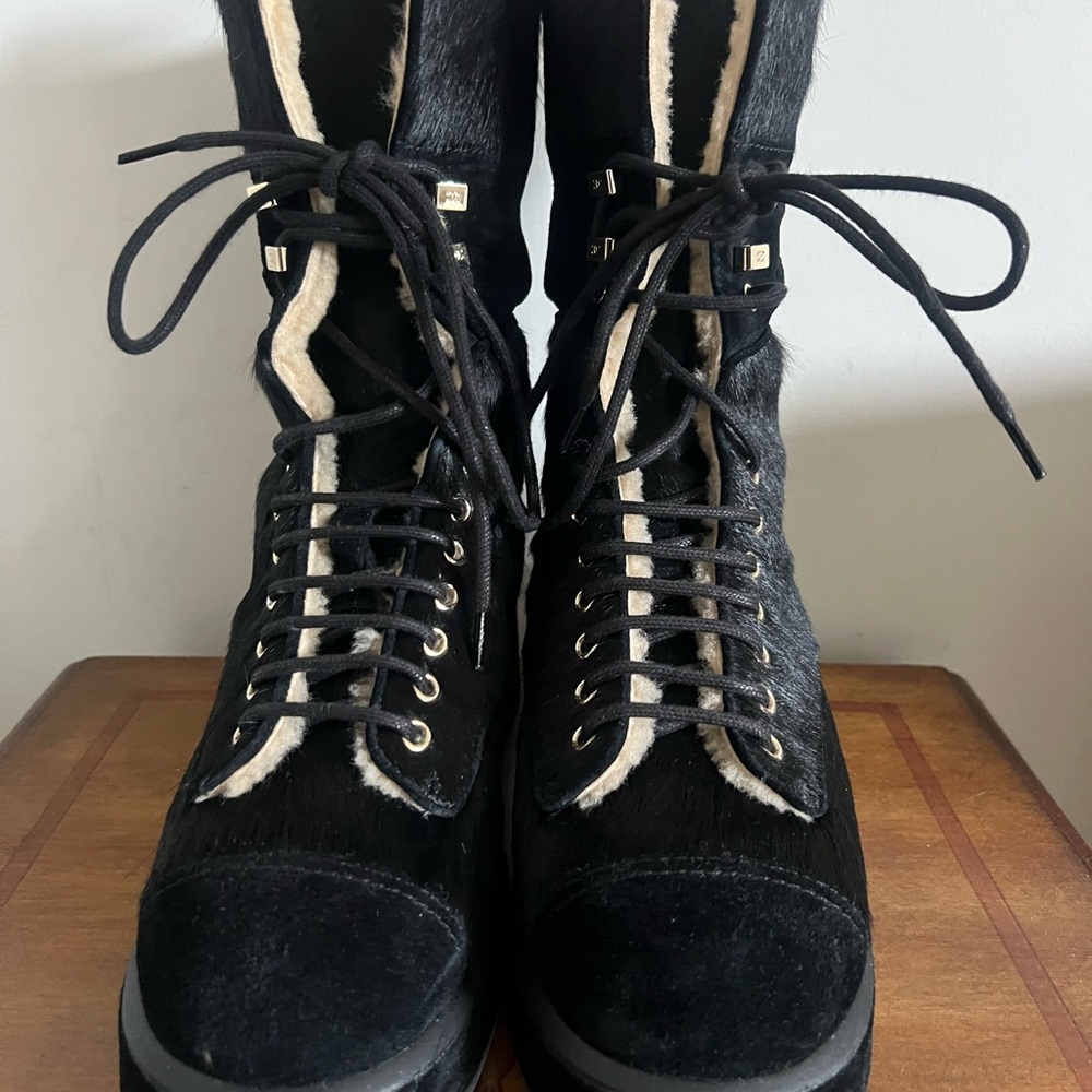 Chanel Mohair Black Mohair Lace-Up Boots